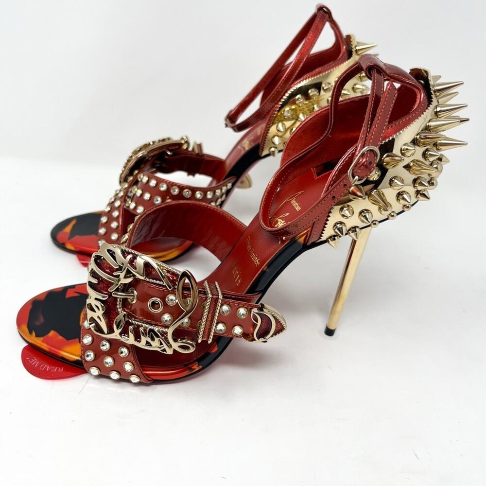 Christian Louboutin Wosandal 100 On Fire Spiked Crystal Sandals size 37 EU